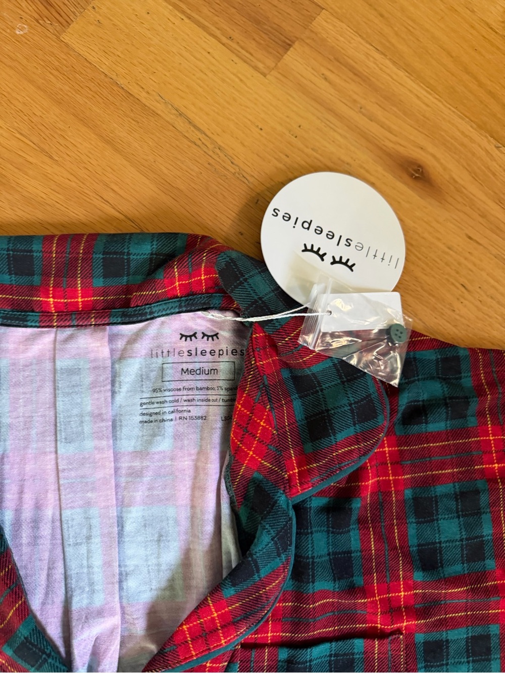 Little Sleepies NWT Red and Green Plaid Button-Front Sleep Shirt - Picture 2 of 3